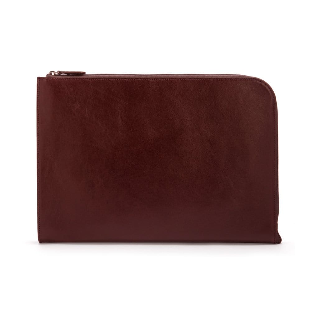A4 zip around leather folder, dark tan, front