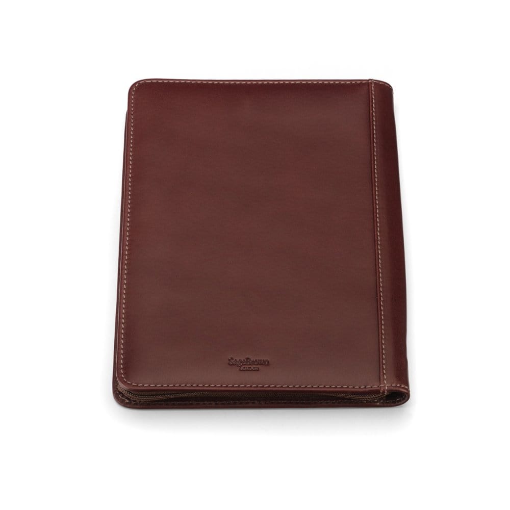 A5 zip around leather folder, dark tan, back