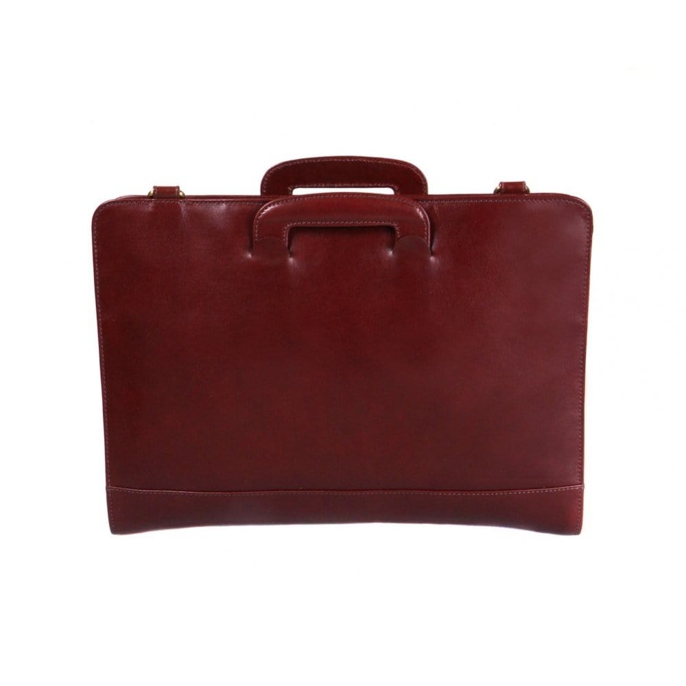 Leather briefcase with retractable handles, dark tan, front
