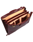Leather briefcase with retractable handles, dark tan, inside