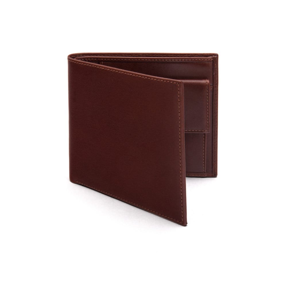 Leather wallet with coin purse, dark tan, front