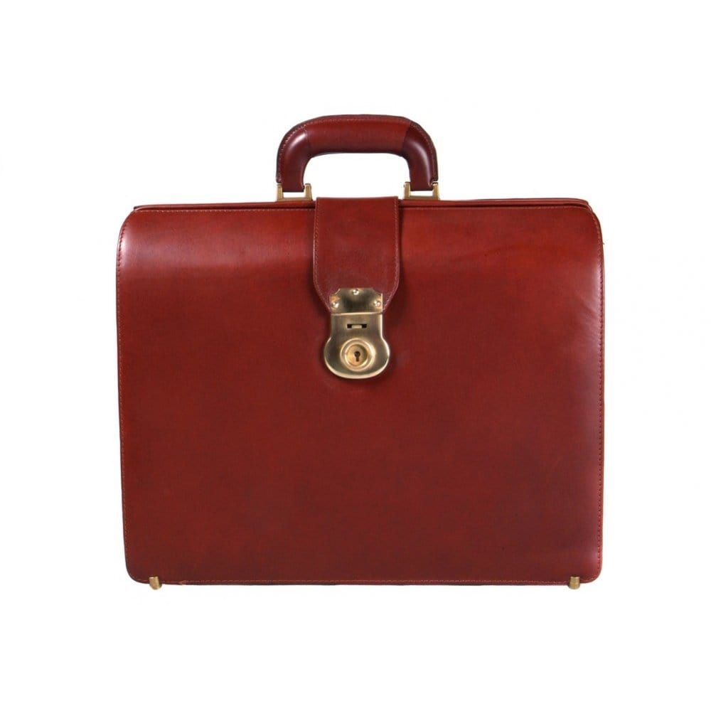 Gladstone doctor's briefcase, dark tan, front view