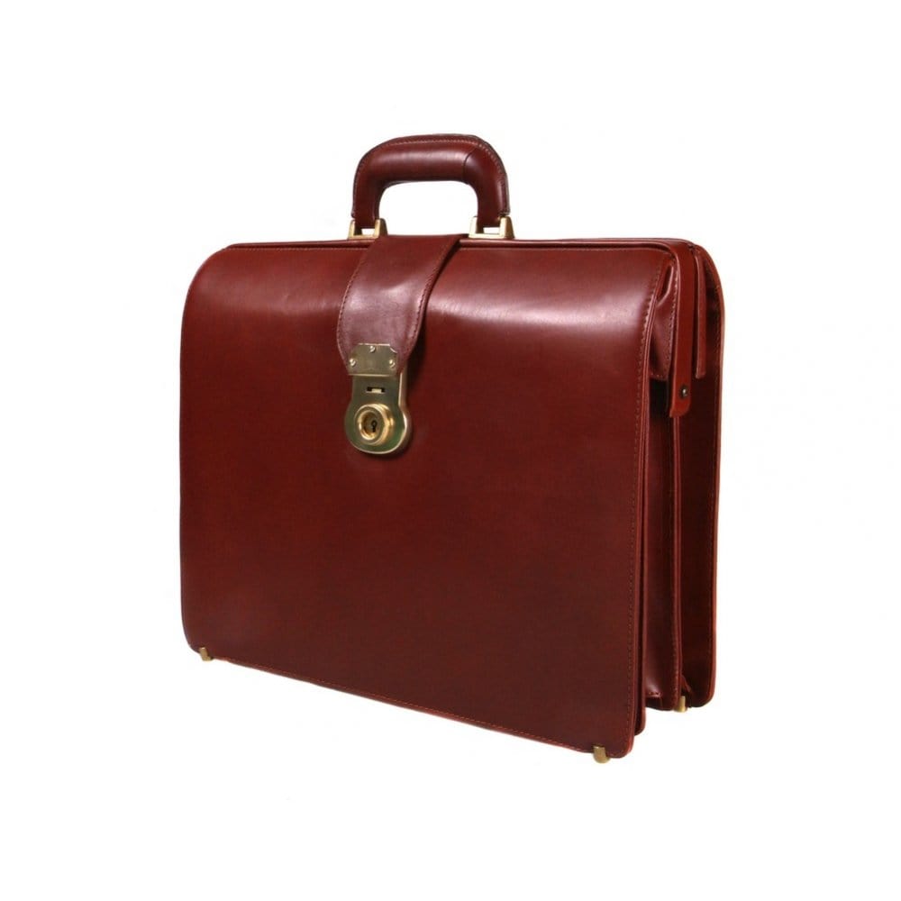 Gladstone doctor's briefcase, dark tan, side view