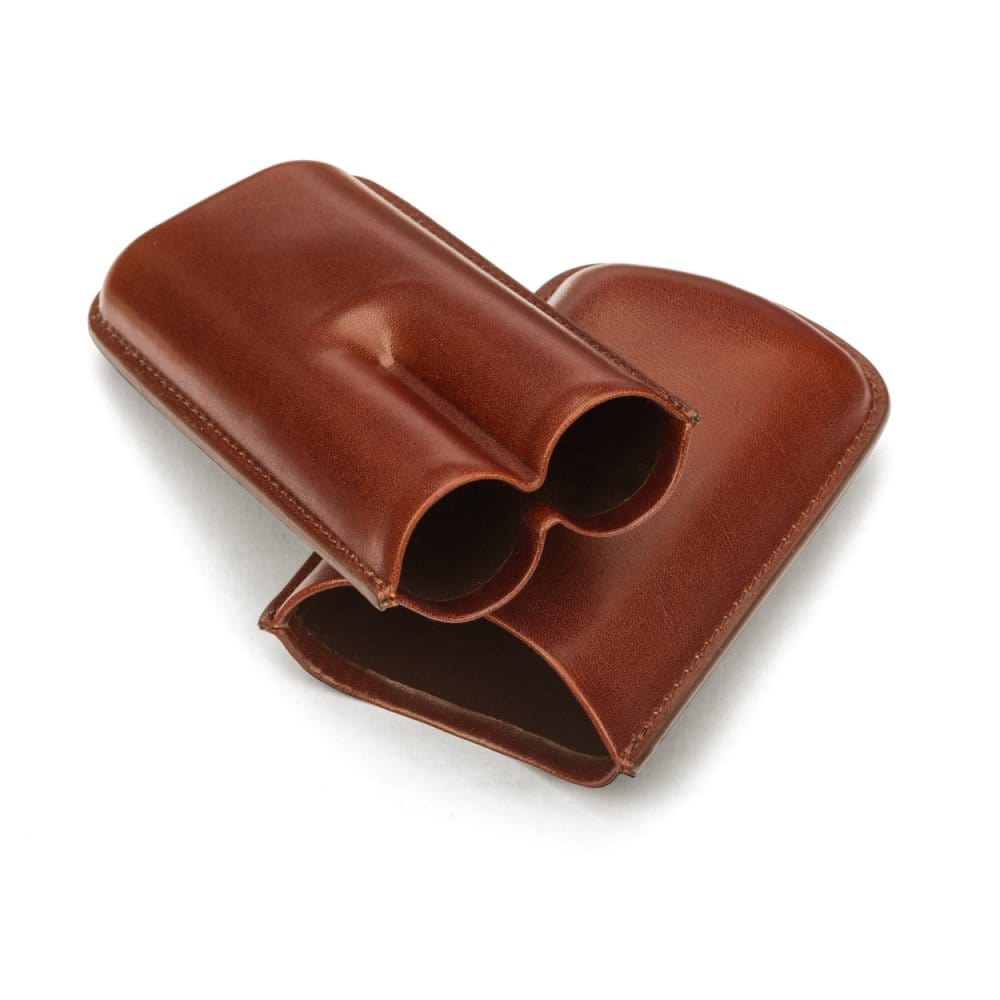 Double leather cigar case, dark tan, inside