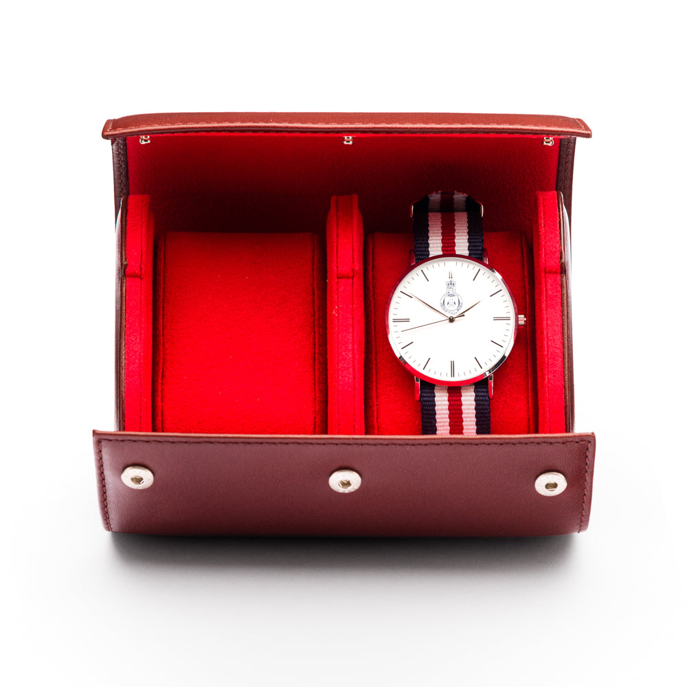 Double watch roll, dark tan, with watch inside