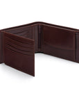Leather coin wallet, dark tan, open