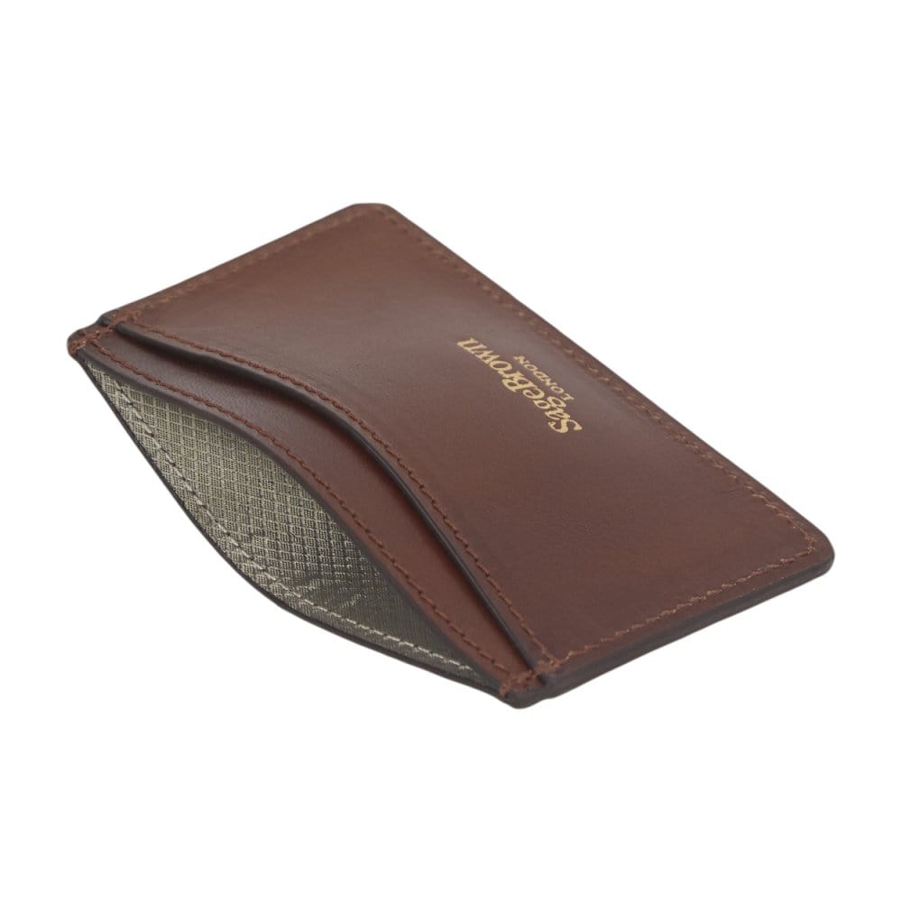 Dark Tan Flat Leather Credit Card Case With RFID Blocking Lining