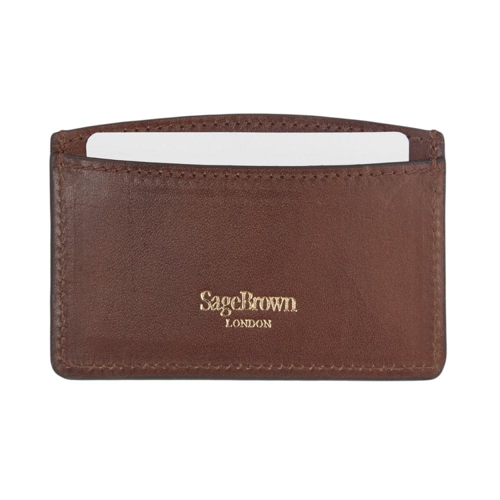 Dark Tan Flat Leather Credit Card Case With RFID Blocking Lining