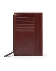 Flat leather card wallet with jotter and zip pocket, dark tan, back