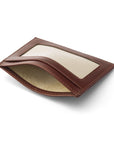 Flat leather card wallet with ID window, dark tan, inside