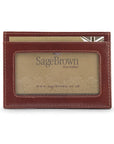Flat leather card wallet with ID window, cobalt croc, front