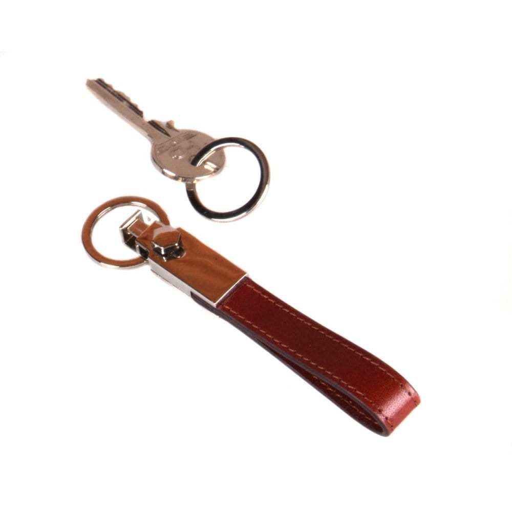 Leather detachable key ring, dark tan
