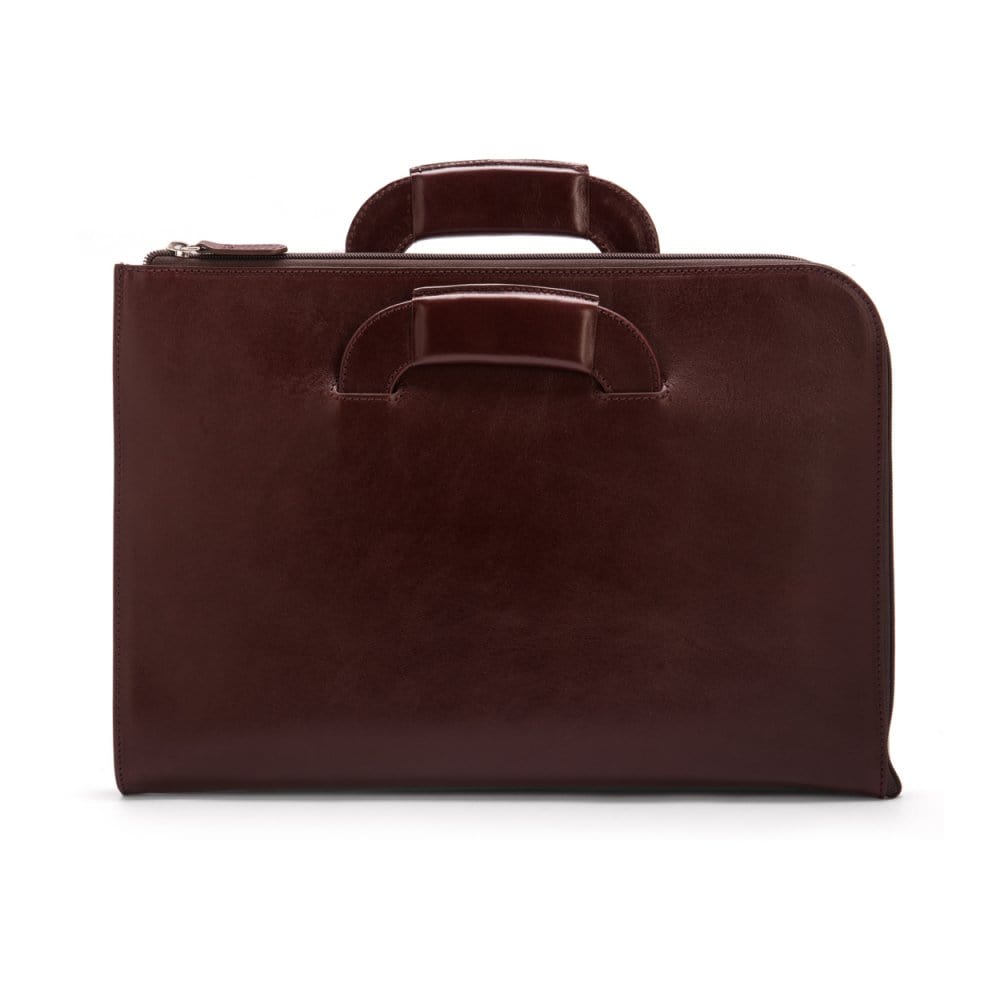 Leather document case with retractable handles, dark tan, front