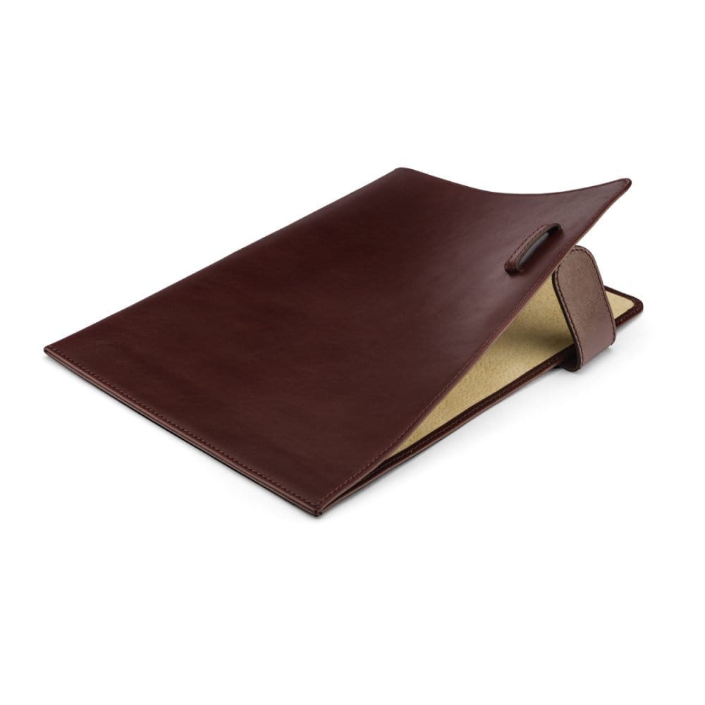 Leather document folder, dark tan, inside