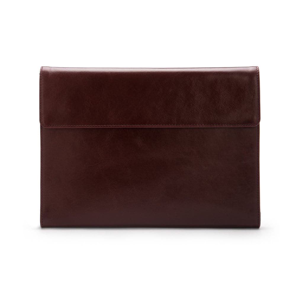 Leather envelope folder, dark tan, front view