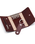 Key wallet with detachable key fob, dark tan, inside