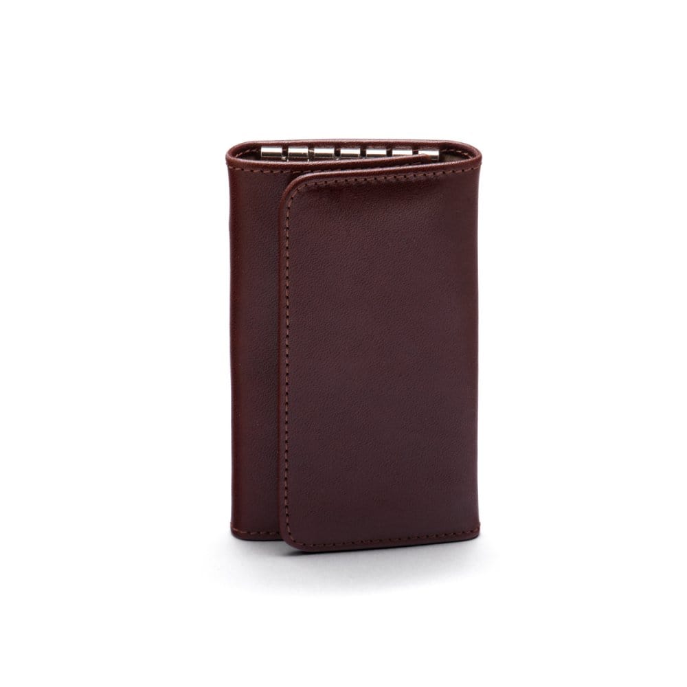 Key wallet with detachable key fob, dark tan, front