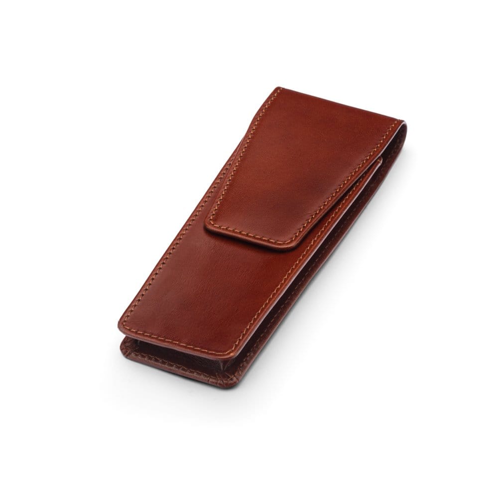 Leather pen case, dark tan, side