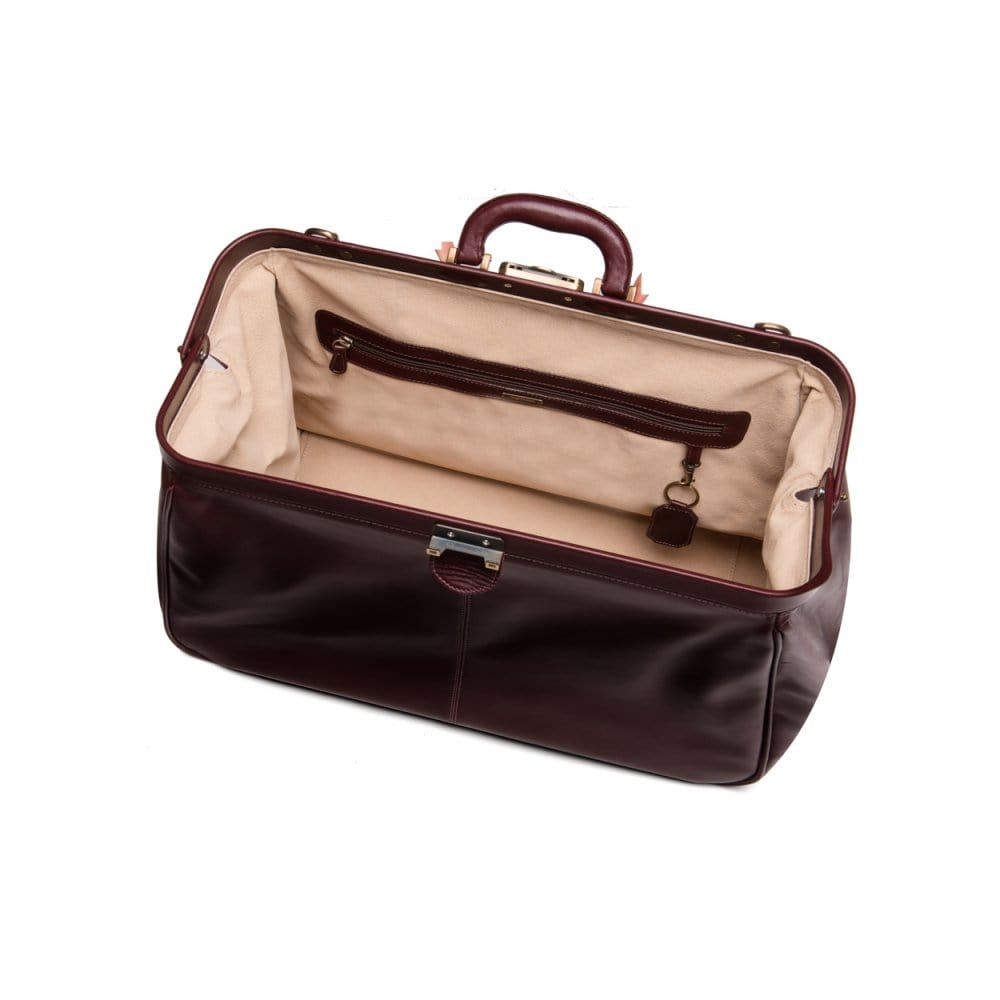 Leather Gladstone holdall, dark tan, inside