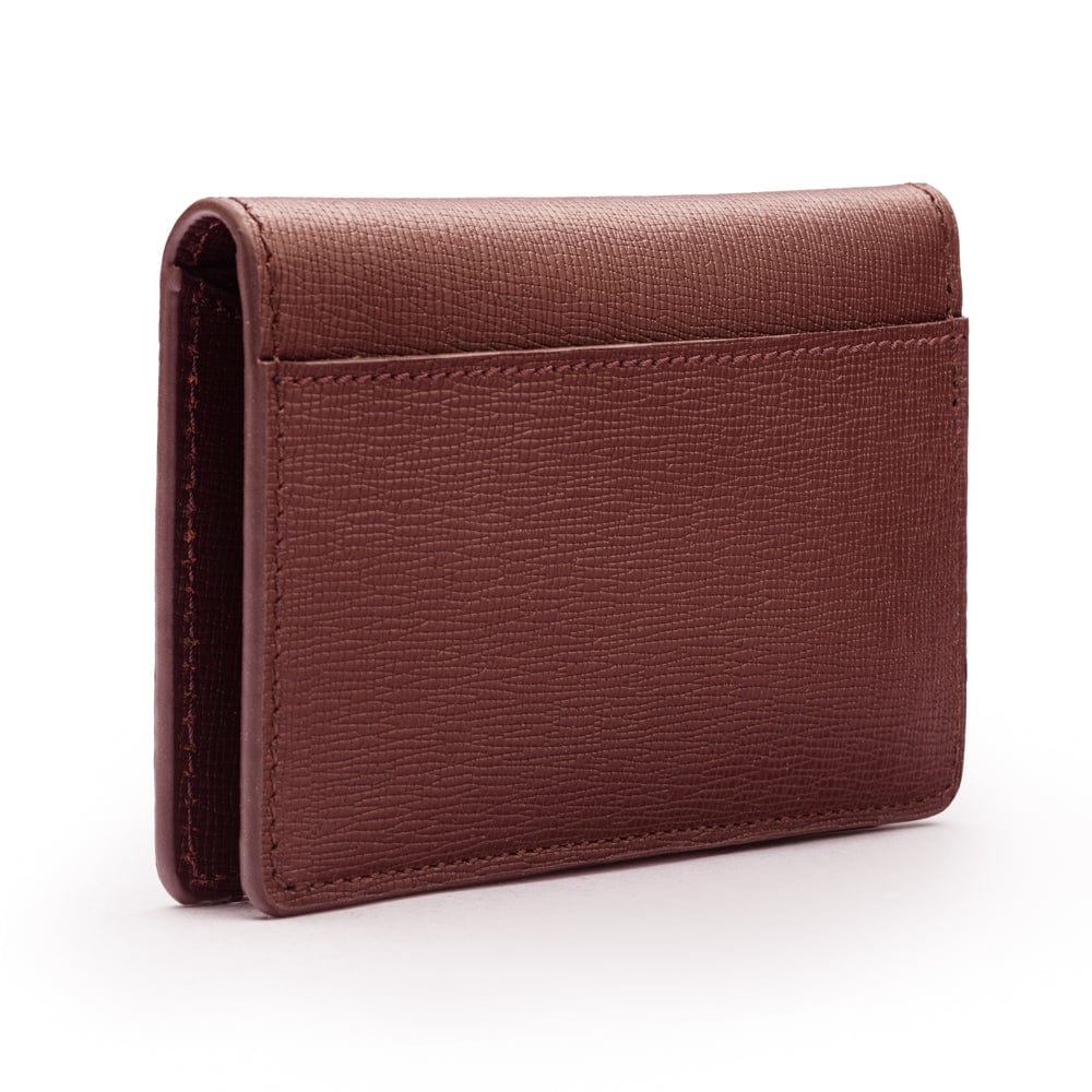 RFID bifold credit card holder, dark tan saffiano, back view
