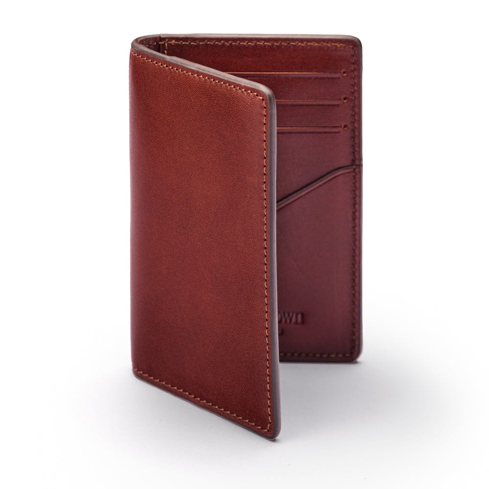 Leather card holder with RFID protection, dark tan, front