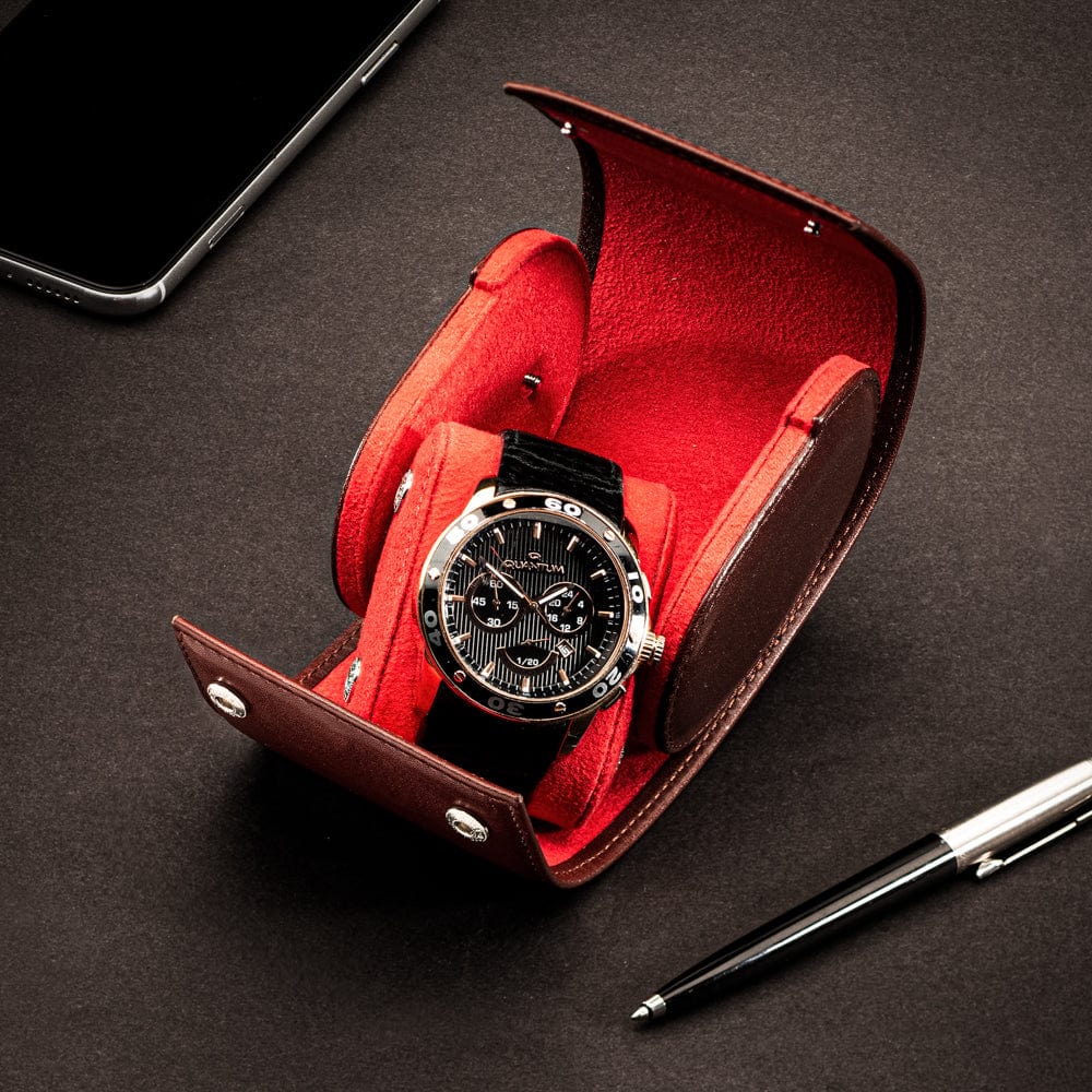 Single watch roll, dark tan, lifestyle