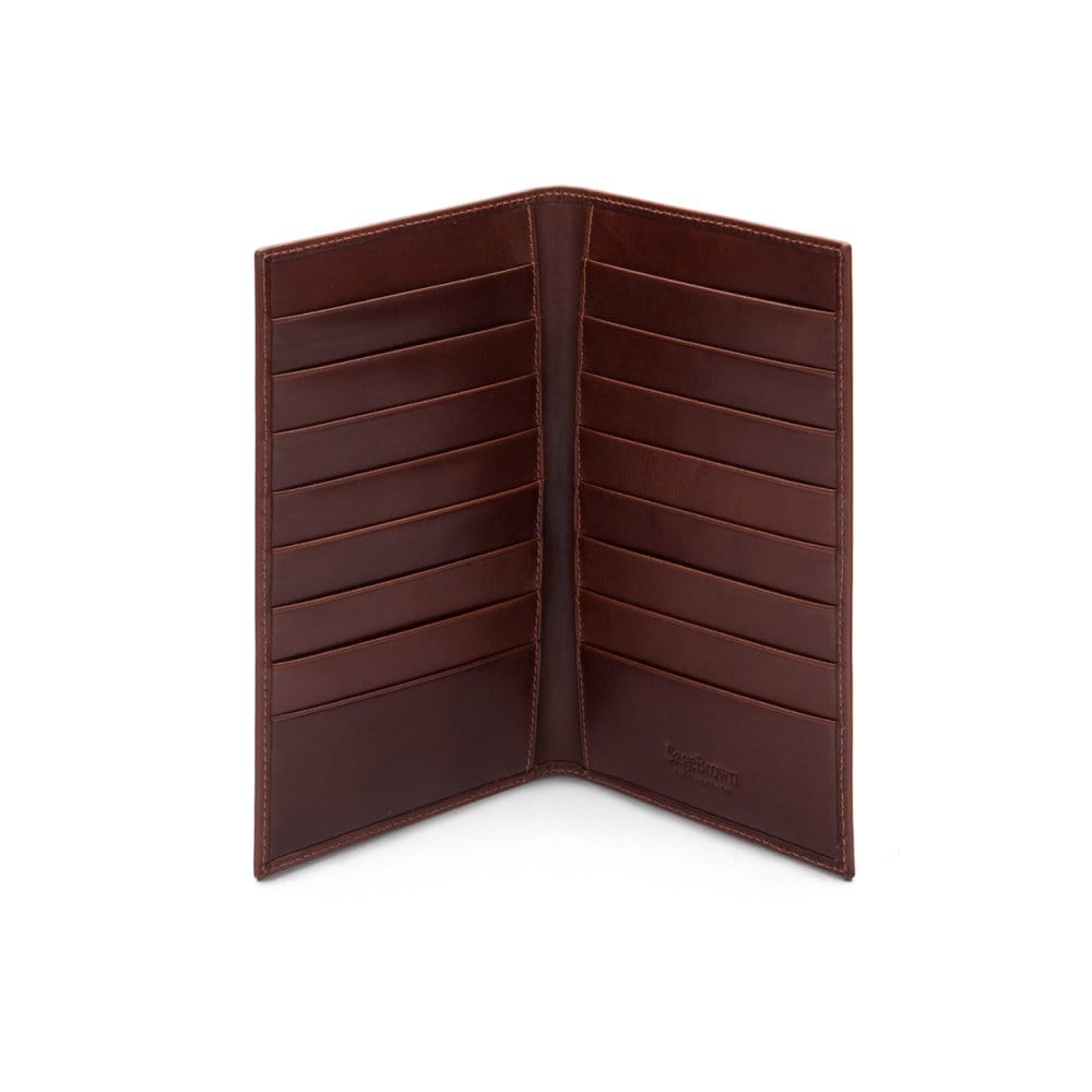 Tall leather suit wallet 16 CC, dark tan, inside