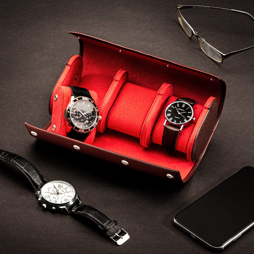 Triple watch roll, dark tan, lifestyle