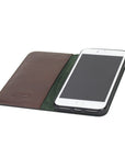 Leather iPhone 7 Plus and 8 Plus wallet case, dark tan, inside