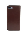 Leather iPhone 7 Plus and 8 Plus wallet case, dark tan, back