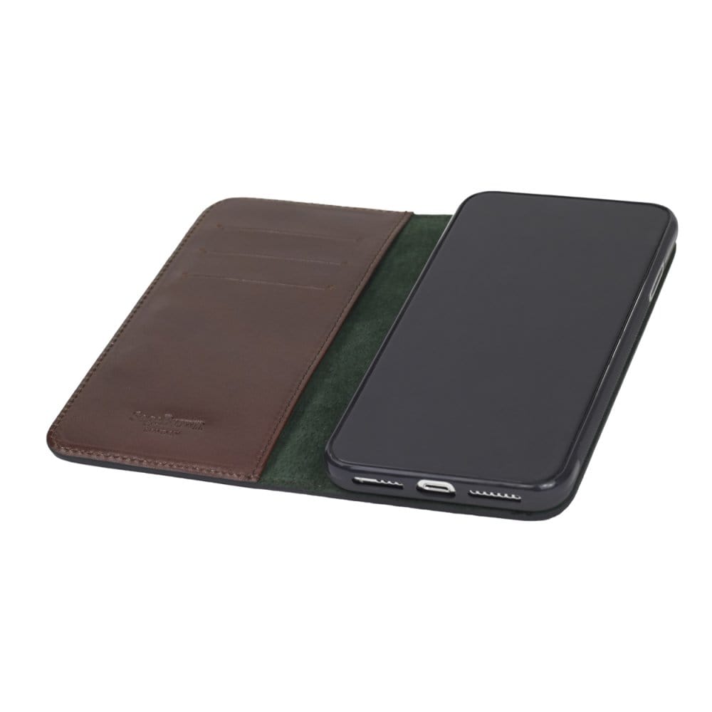 iPhone XS Max wallet case, dark tan, inside