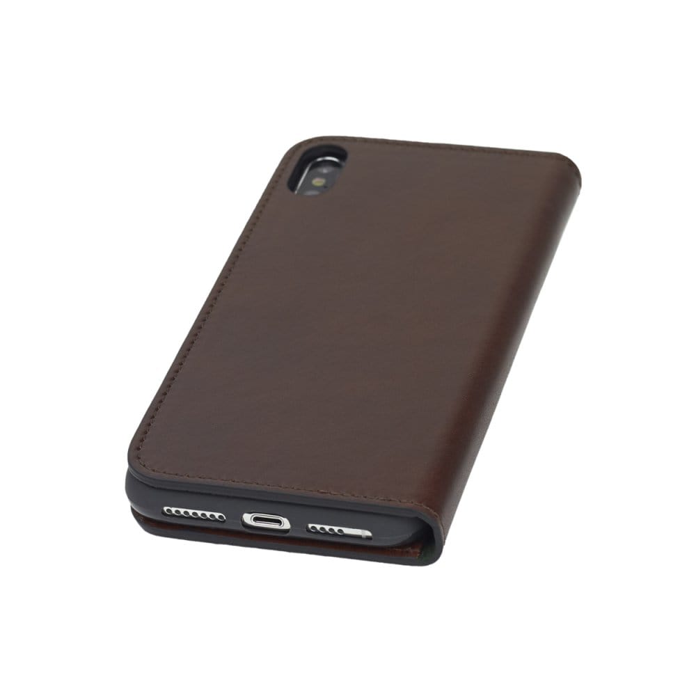 iPhone XS Max wallet case, dark tan, base