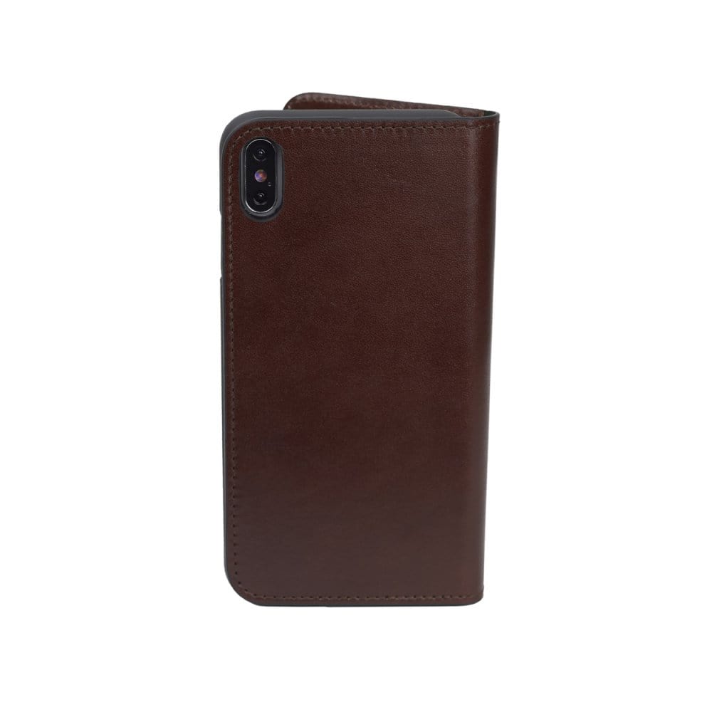 iPhone XS Max wallet case, dark tan, back