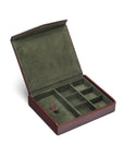 Large leather accessory box, dark tan, inside