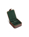Leather accessory box, dark tan, open