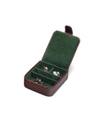 Leather accessory box, dark tan, open