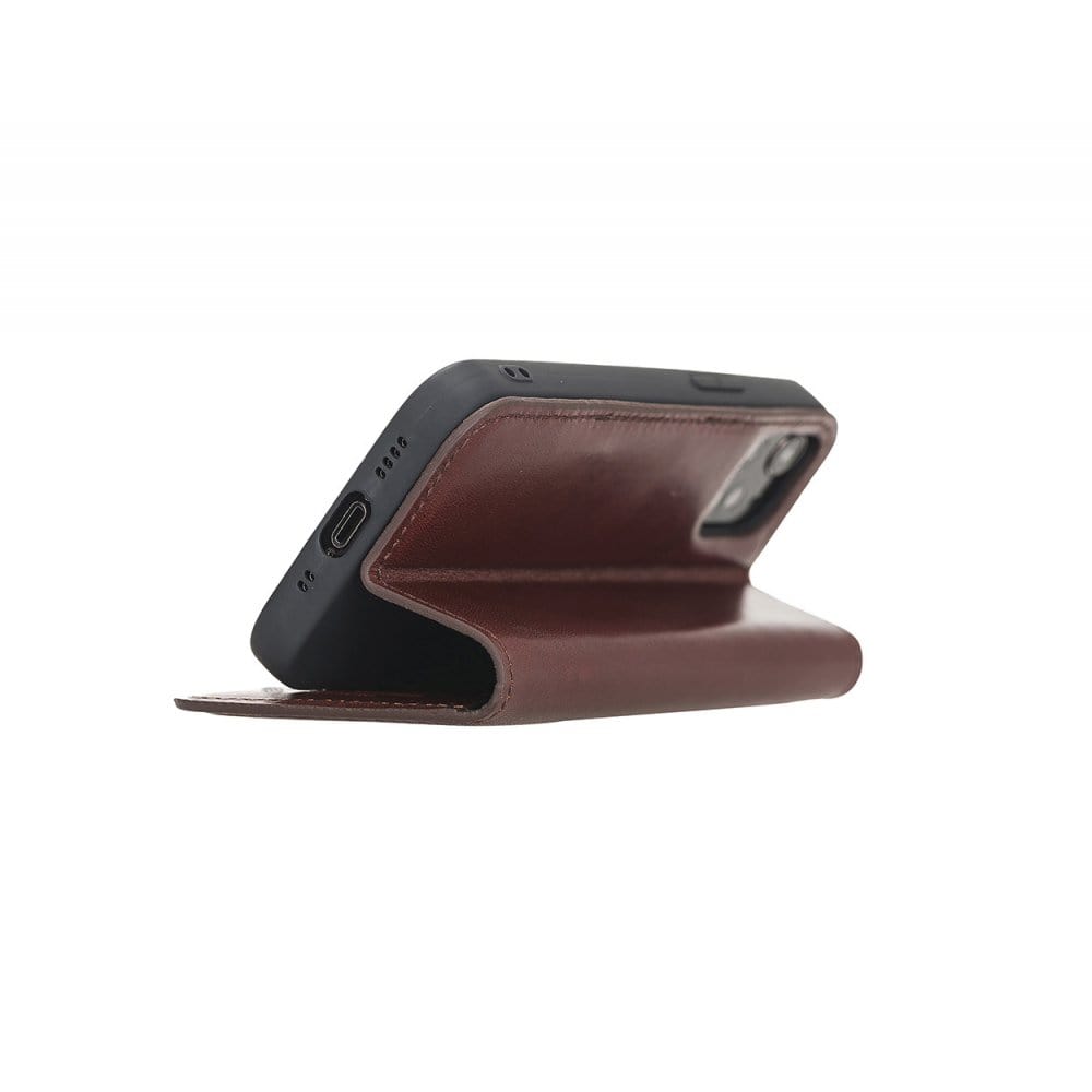 Dark Tan With Green Leather iPhone 12 Mini Wallet Case