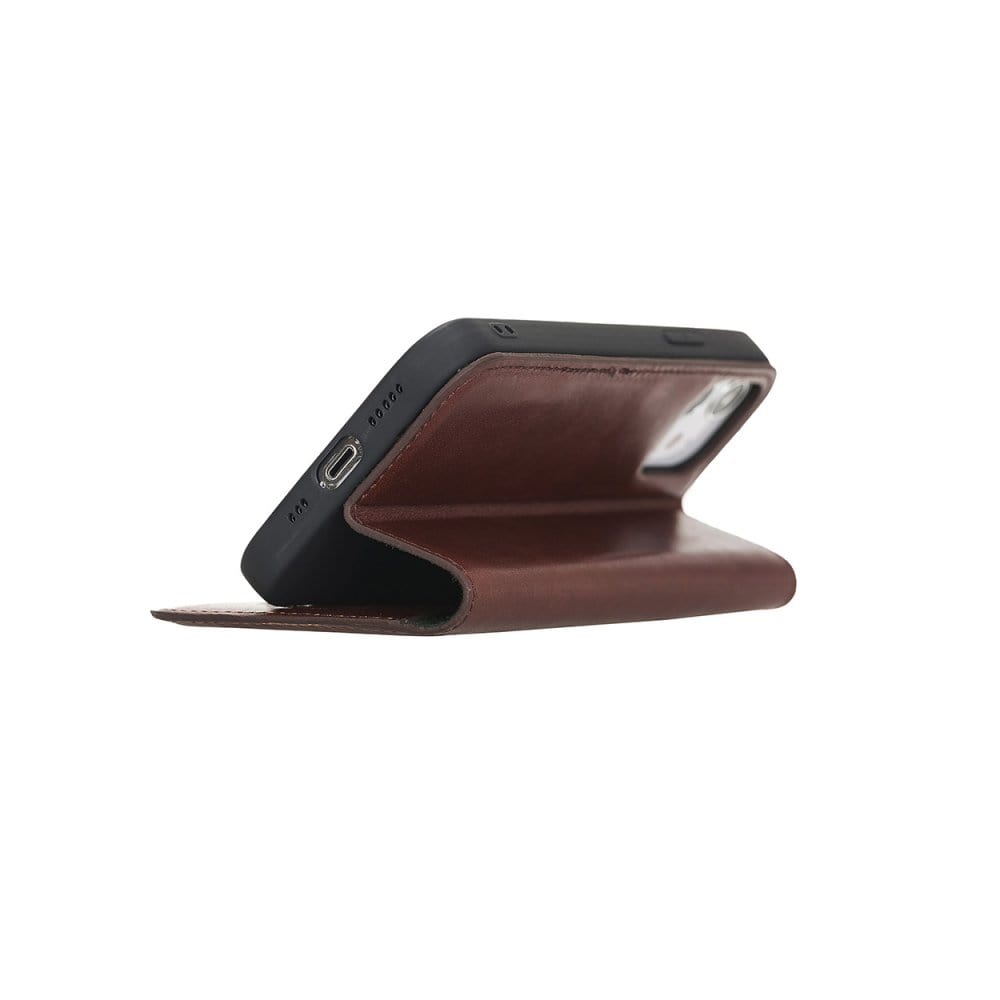 Dark Tan With Green Leather iPhone 12 Or 12 Pro Wallet Case