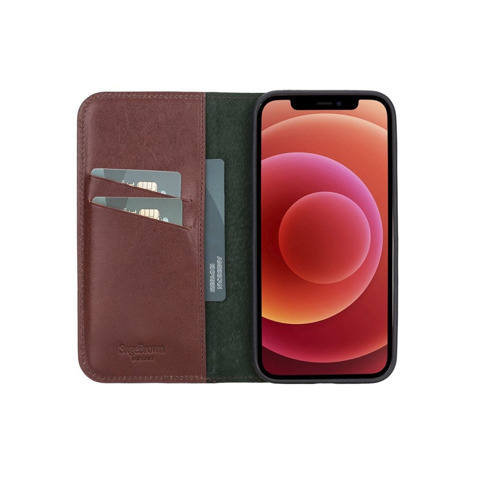 Dark Tan With Green Leather iPhone 12 Pro Max Wallet Case