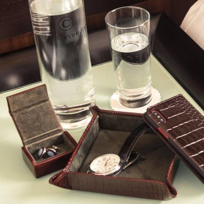Mini leather accessory box, dark tan, lifestyle