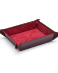 Leather valet tray, dark tan with red