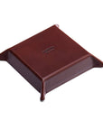 Leather valet tray, dark tan with red, base