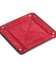 Leather valet tray, dark tan with red, flat