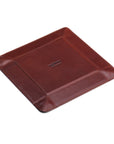 Leather valet tray, dark tan with red, flat base