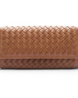 Dark Tan Woven leather Concertina Tall Purse