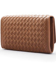 Dark Tan Woven leather Concertina Tall Purse