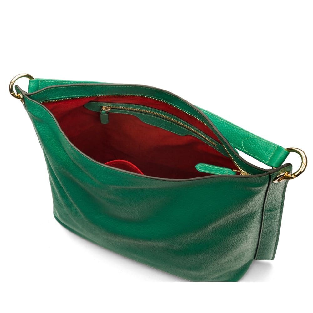 Carol Ann slouchy leather shoulder bag, emerald green, inside