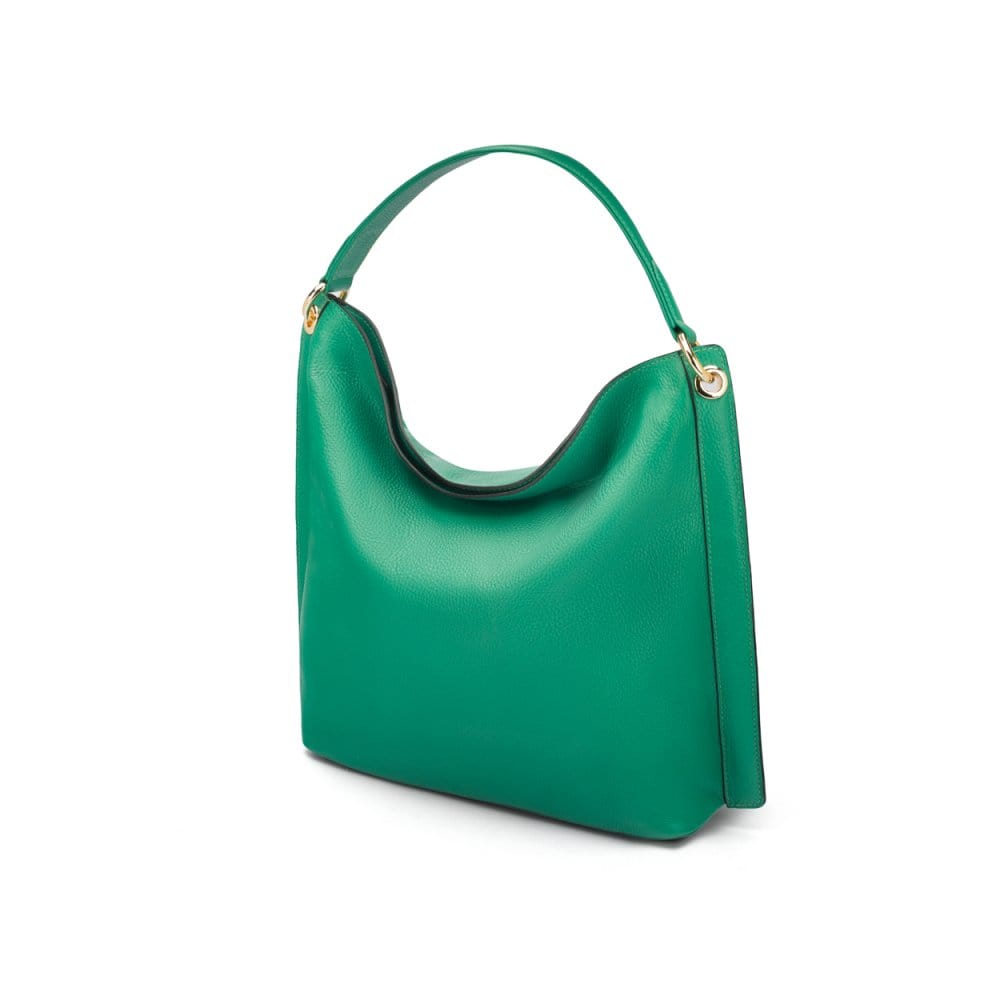 Carol Ann slouchy leather shoulder bag, emerald green, side