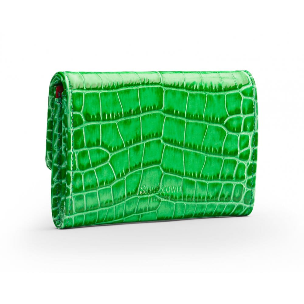Small leather concertina purse, emerald croc, back
