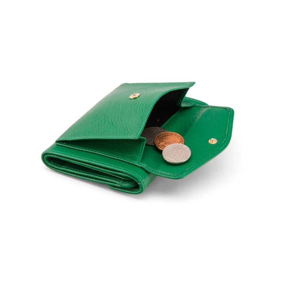 Large leather purse with 15 CC, emerald, back